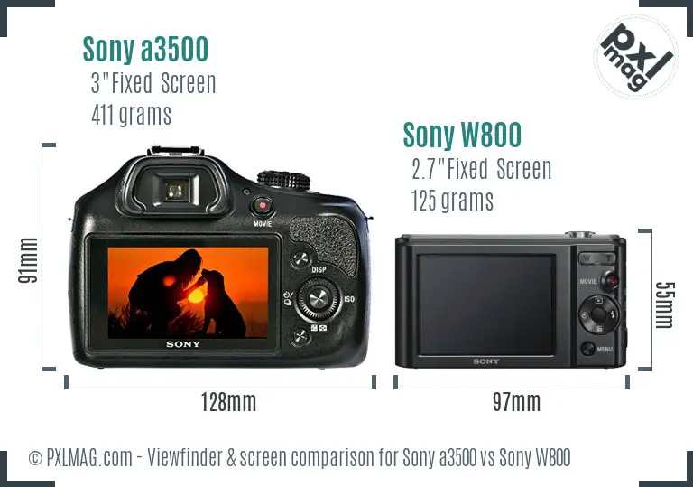 Sony a3500 vs Sony W800 Screen and Viewfinder comparison