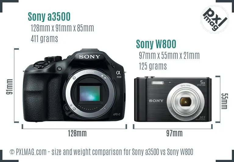 Sony a3500 vs Sony W800 size comparison