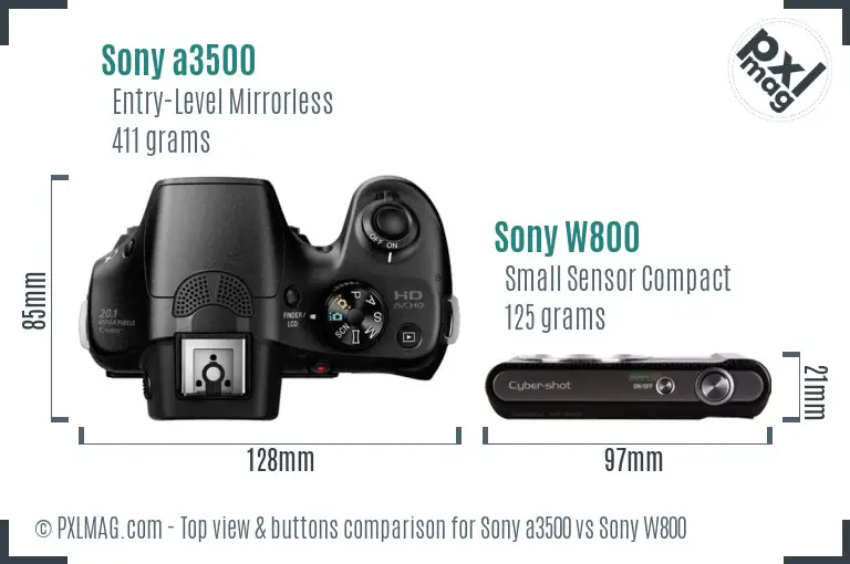 Sony a3500 vs Sony W800 top view buttons comparison