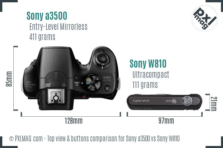 Sony a3500 vs Sony W810 top view buttons comparison