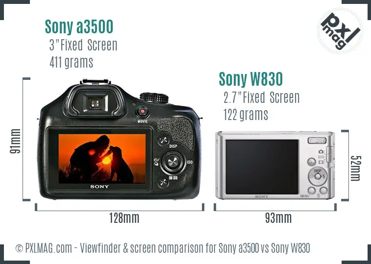 Sony a3500 vs Sony W830 Screen and Viewfinder comparison
