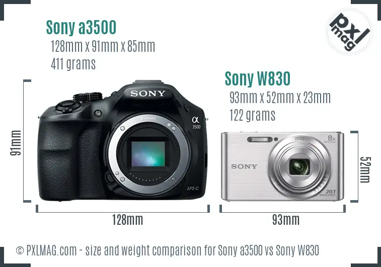 Sony a3500 vs Sony W830 size comparison