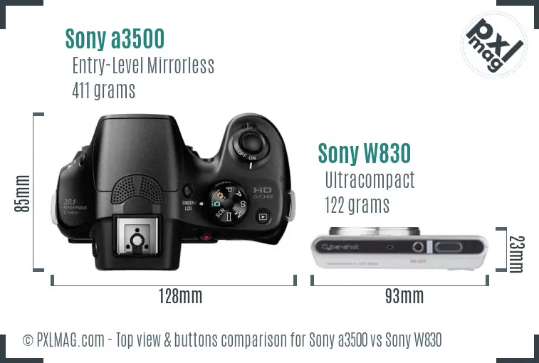 Sony a3500 vs Sony W830 top view buttons comparison
