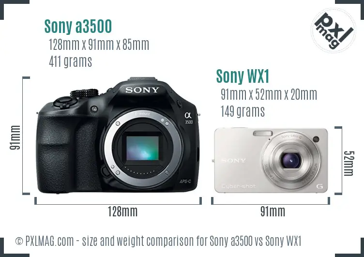 Sony a3500 vs Sony WX1 size comparison