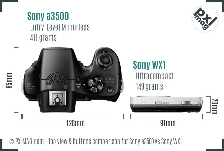 Sony a3500 vs Sony WX1 top view buttons comparison