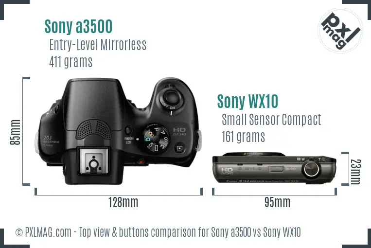 Sony a3500 vs Sony WX10 top view buttons comparison Sony a3500 vs Sony WX10 top view buttons comparison