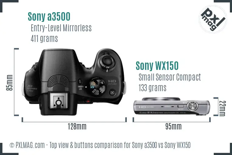 Sony a3500 vs Sony WX150 top view buttons comparison Sony a3500 vs Sony WX150 top view buttons comparison