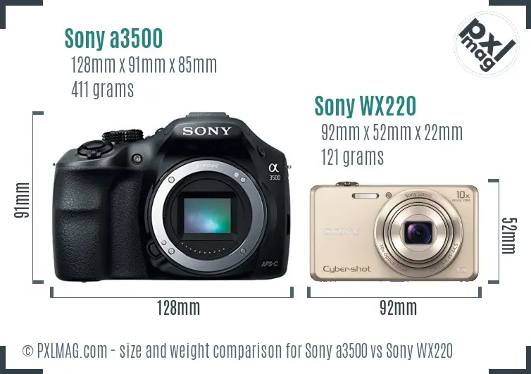 Sony a3500 vs Sony WX220 size comparison