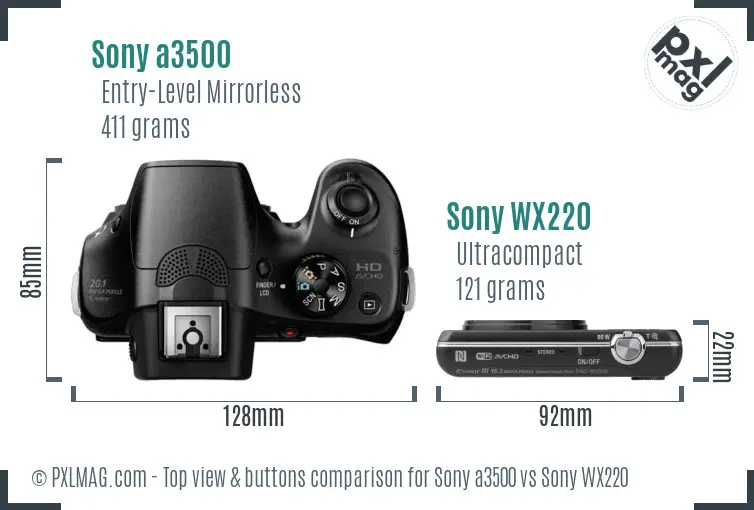 Sony a3500 vs Sony WX220 top view buttons comparison