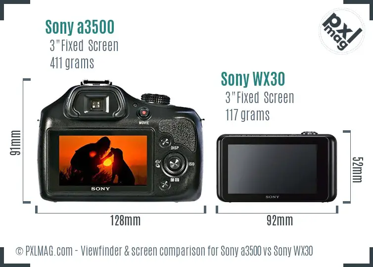 Sony a3500 vs Sony WX30 Screen and Viewfinder comparison
