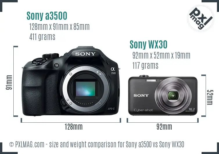 Sony a3500 vs Sony WX30 size comparison