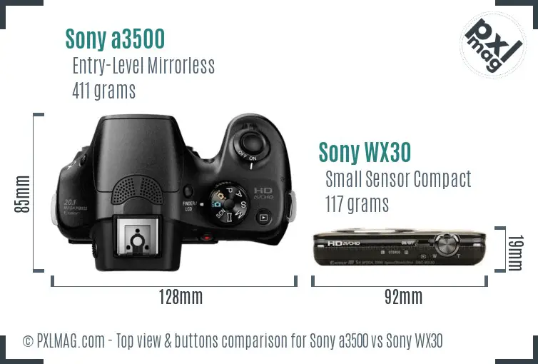 Sony a3500 vs Sony WX30 top view buttons comparison
