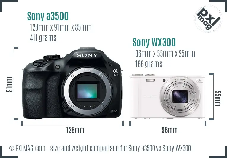 Sony a3500 vs Sony WX300 size comparison