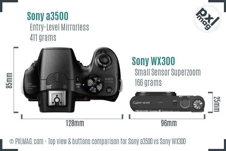 Sony a3500 vs Sony WX300 top view buttons comparison