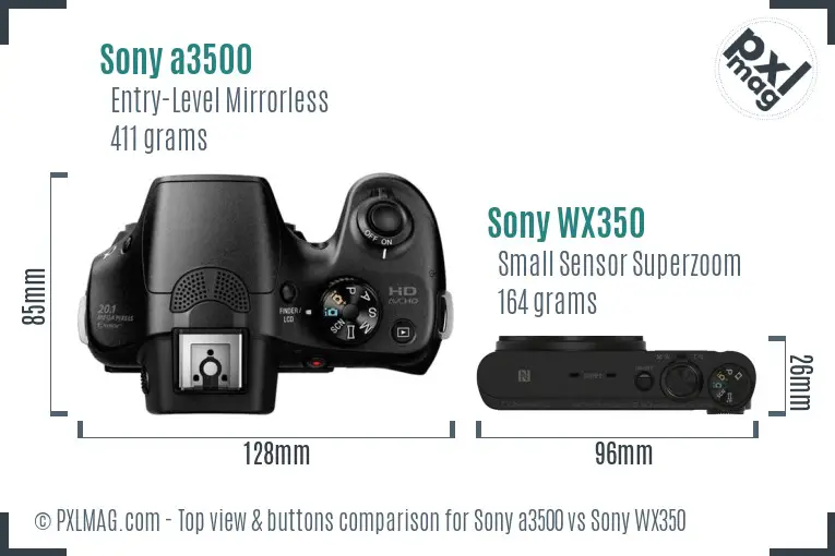 Sony a3500 vs Sony WX350 top view buttons comparison