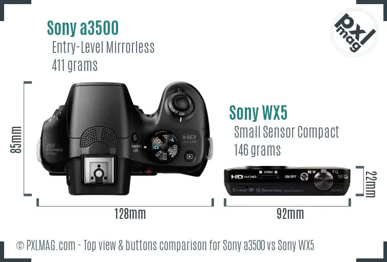 Sony a3500 vs Sony WX5 top view buttons comparison