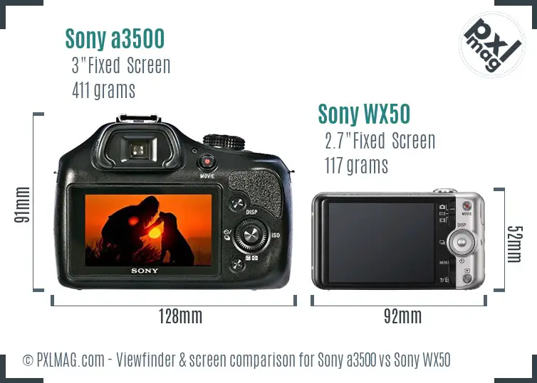 Sony a3500 vs Sony WX50 Screen and Viewfinder comparison