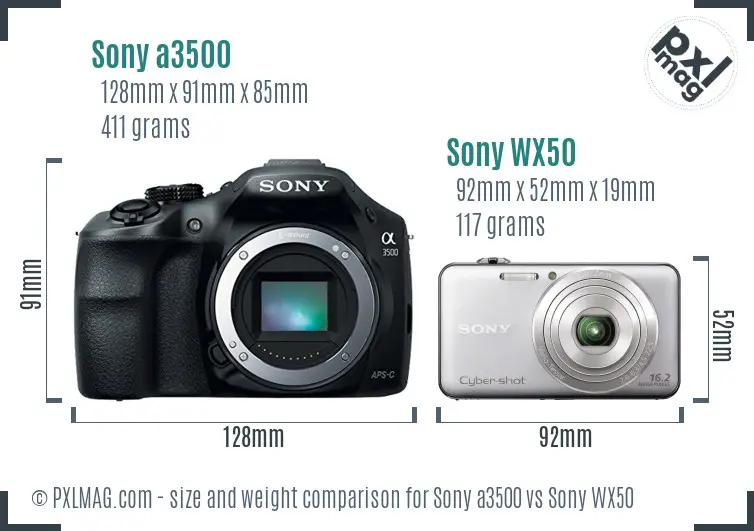 Sony a3500 vs Sony WX50 size comparison