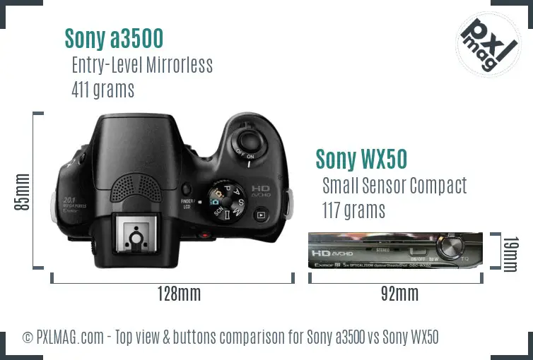 Sony a3500 vs Sony WX50 top view buttons comparison