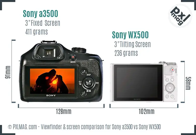 Sony a3500 vs Sony WX500 Screen and Viewfinder comparison