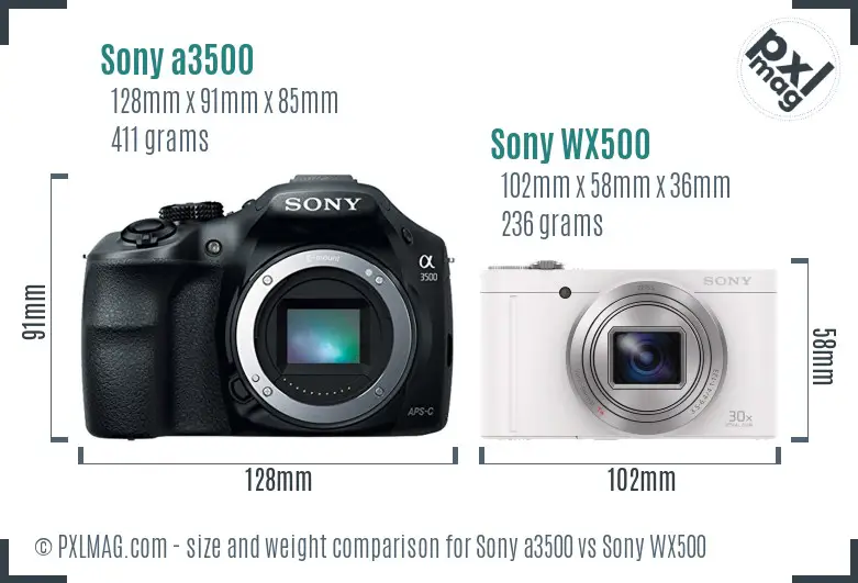 Sony a3500 vs Sony WX500 size comparison