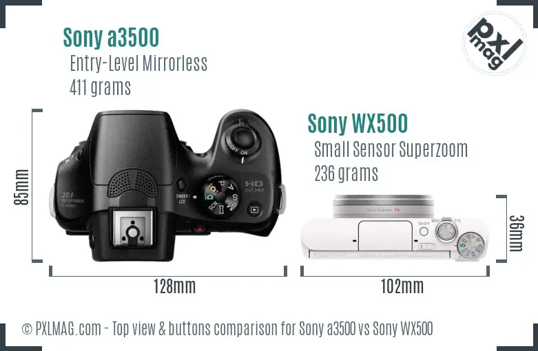 Sony a3500 vs Sony WX500 top view buttons comparison