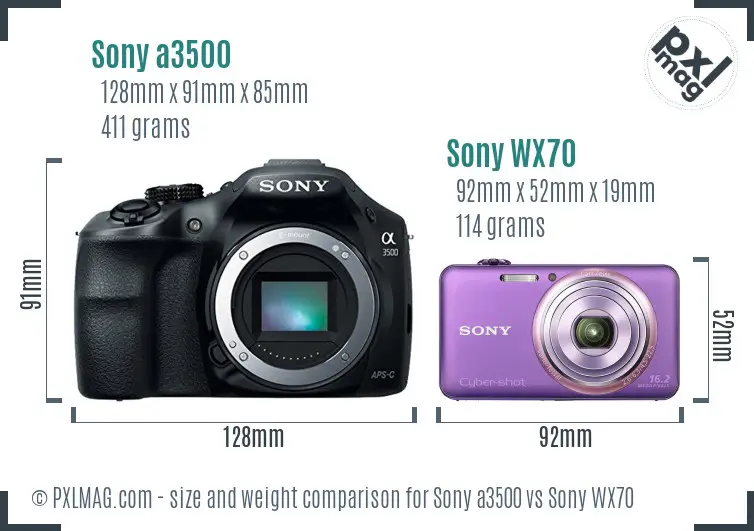 Sony a3500 vs Sony WX70 size comparison