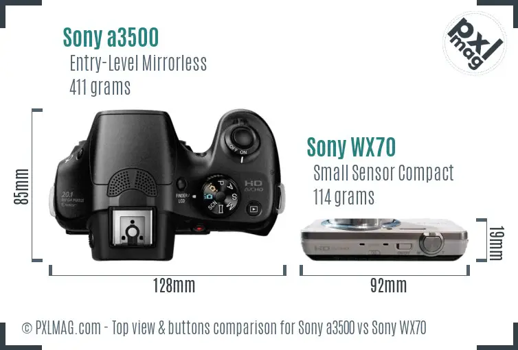 Sony a3500 vs Sony WX70 top view buttons comparison