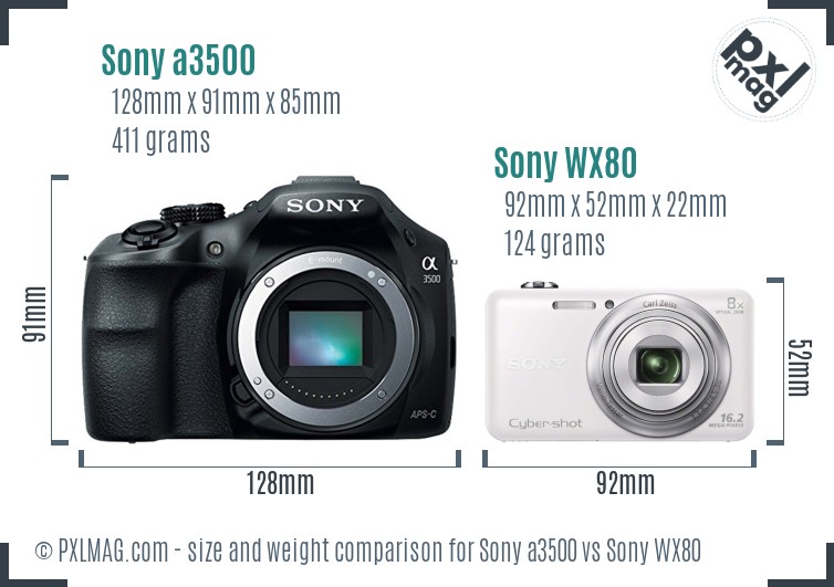 Sony a3500 vs Sony WX80 size comparison