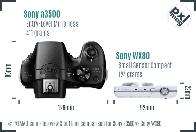 Sony a3500 vs Sony WX80 top view buttons comparison