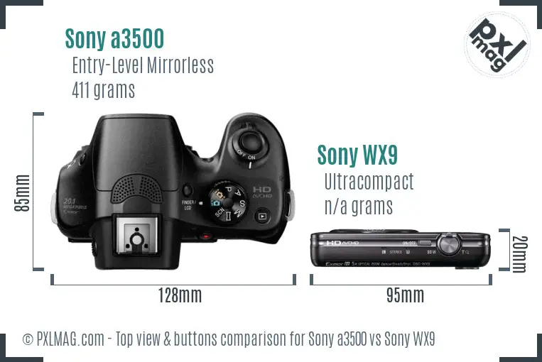 Sony a3500 vs Sony WX9 top view buttons comparison