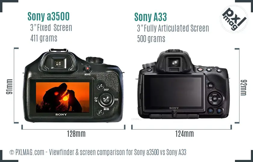 Sony a3500 vs Sony A33 Screen and Viewfinder comparison