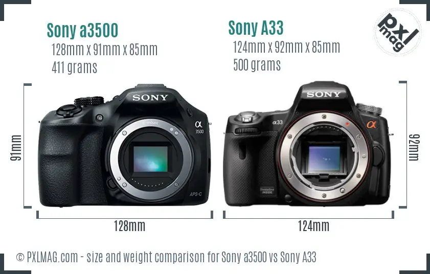 Sony a3500 vs Sony A33 size comparison