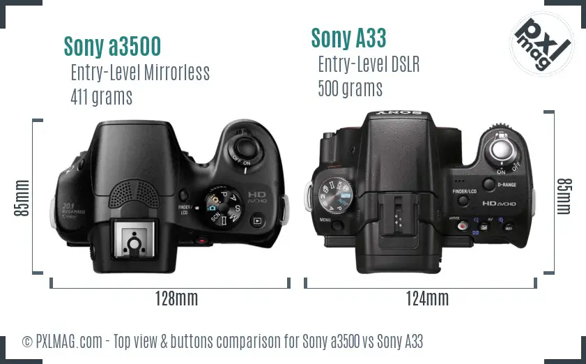 Sony a3500 vs Sony A33 top view buttons comparison