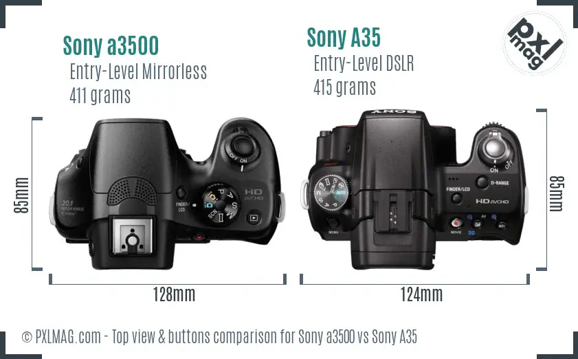 Sony a3500 vs Sony A35 top view buttons comparison