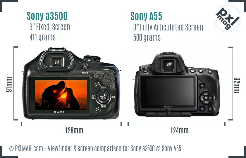 Sony a3500 vs Sony A55 Screen and Viewfinder comparison