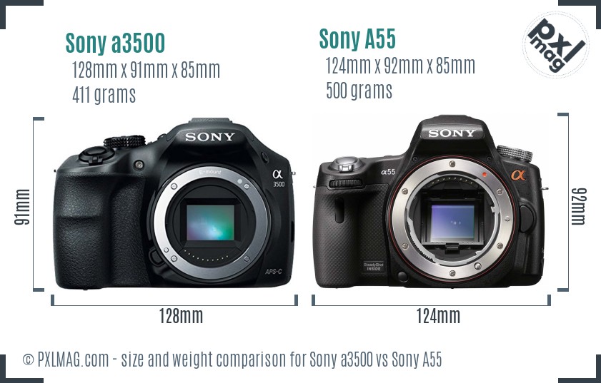 Sony a3500 vs Sony A55 size comparison