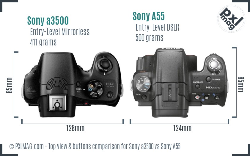 Sony a3500 vs Sony A55 top view buttons comparison