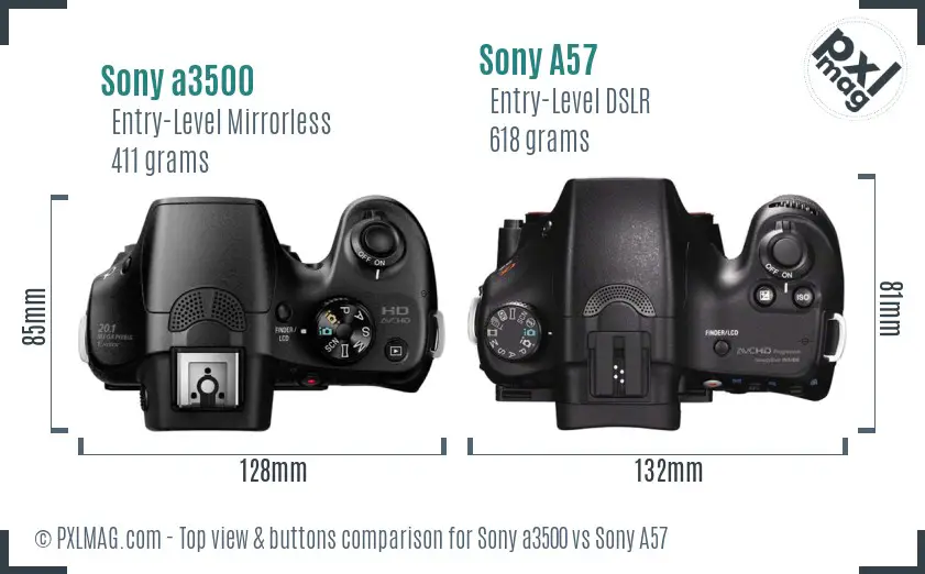 Sony a3500 vs Sony A57 top view buttons comparison