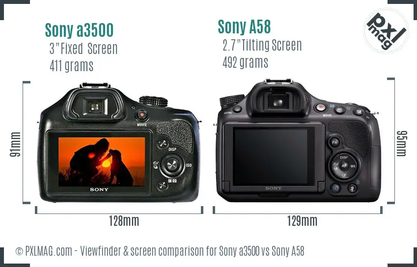 Sony a3500 vs Sony A58 Screen and Viewfinder comparison