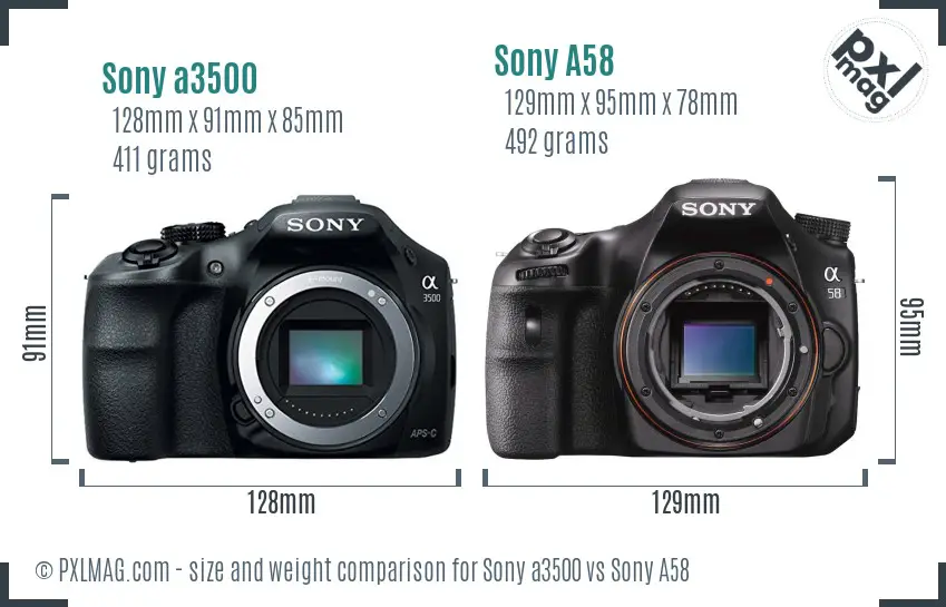 Sony a3500 vs Sony A58 size comparison