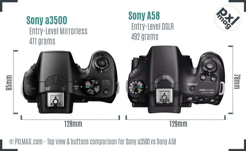 Sony a3500 vs Sony A58 top view buttons comparison