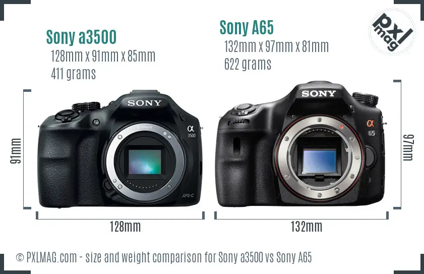 Sony a3500 vs Sony A65 size comparison