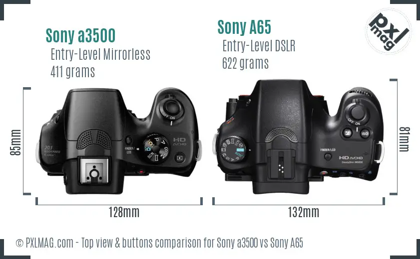 Sony a3500 vs Sony A65 top view buttons comparison