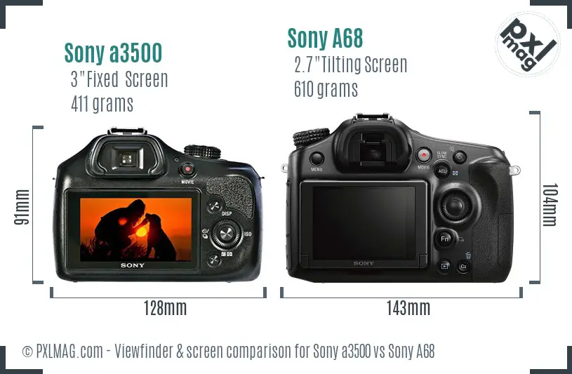 Sony a3500 vs Sony A68 Screen and Viewfinder comparison