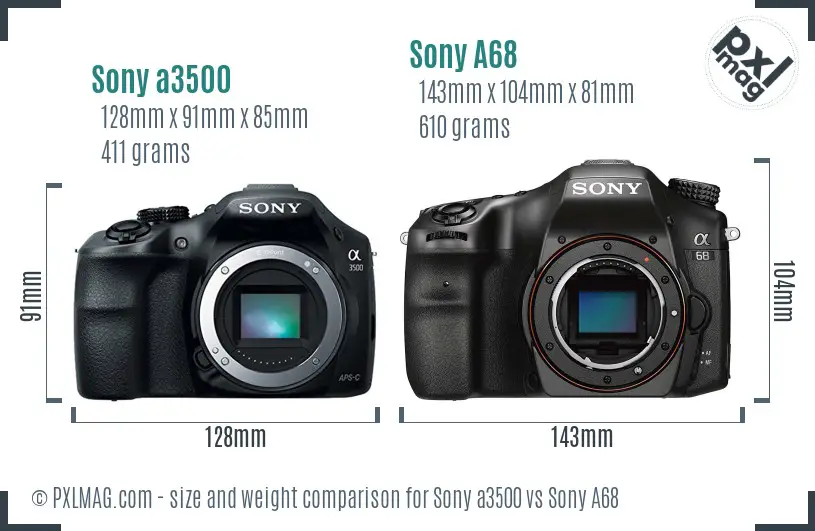 Sony a3500 vs Sony A68 size comparison