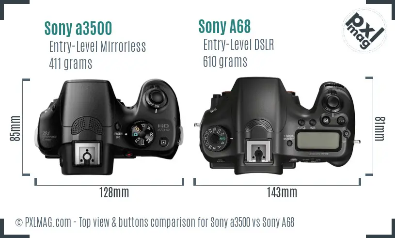 Sony a3500 vs Sony A68 top view buttons comparison