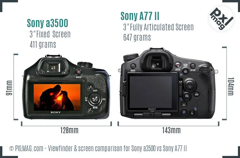 Sony a3500 vs Sony A77 II Screen and Viewfinder comparison