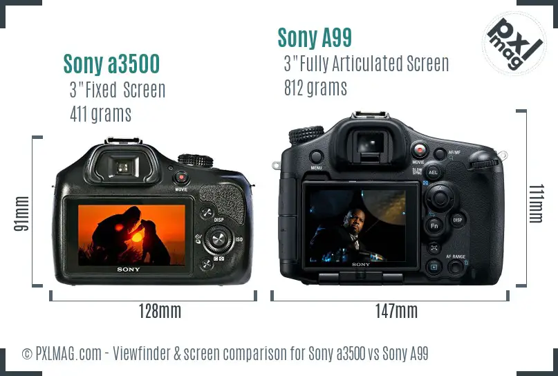 Sony a3500 vs Sony A99 Screen and Viewfinder comparison