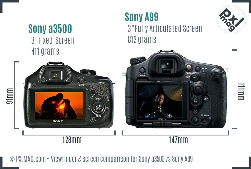 Sony a3500 vs Sony A99 Screen and Viewfinder comparison Sony a3500 vs Sony A99 Screen and Viewfinder comparison
